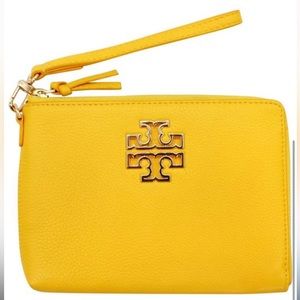 Tory Burch mustard wristlet wallet